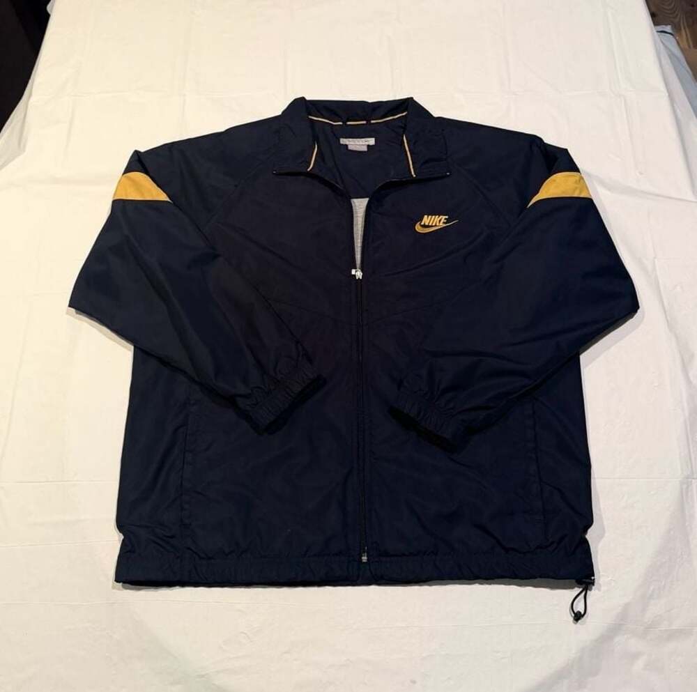 Vtg Y2K Nike Full Zip Windbreaker Jacket Black and Gold Mens XL
